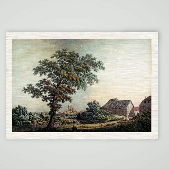 Aussicht vom Amte zu Crakau nach Magdeburg – Radierung, Kunstdruck auf Leinenpapier
