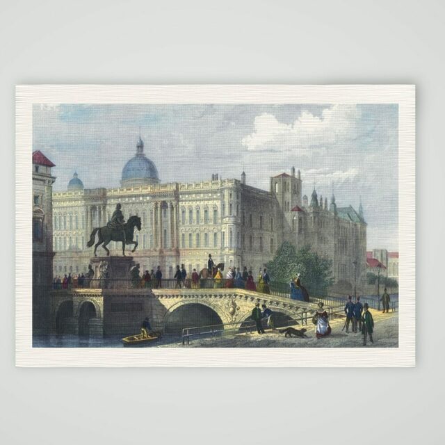 Berlin, Stadtschloss mit Langer Brücke – kolorierter Stich, Kunstdruck auf Leinenpapier